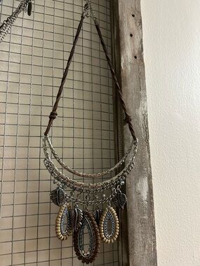 Boho Layered Pendant Necklace in Brown and Silver